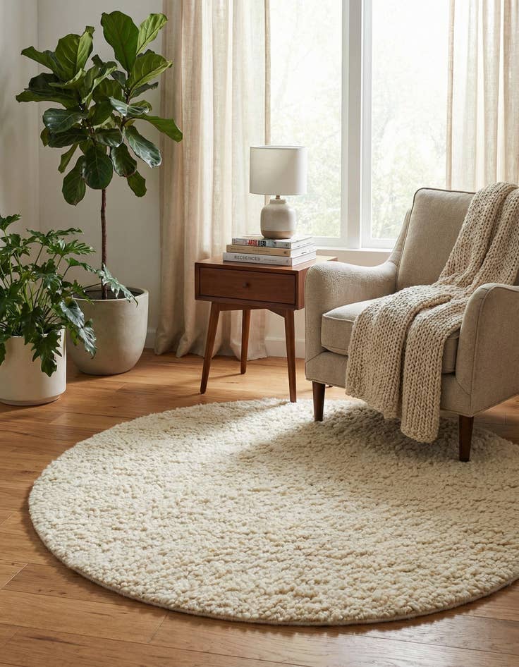 Detail image of 4' 1 x 4' 1  Hand Woven Haka Deluxe Shag Round Rug