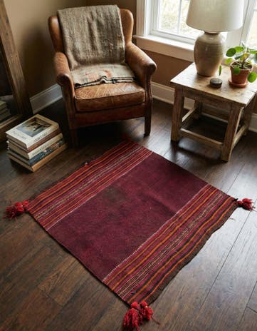 3' 4 x 3' 6 Hand Woven Kilim Afghan Wool Square Rug
