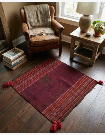 3' 4 x 3' 6 Hand Woven Kilim Afghan Wool Square Rug