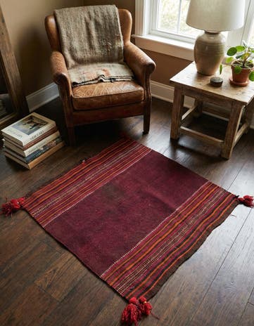 3' 4 x 3' 6 Hand Woven Kilim Afghan Wool Square Rug