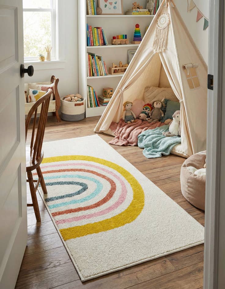 Detail image of 2' 2 x 4' Rainbow Whimsy Kids Runner Rug