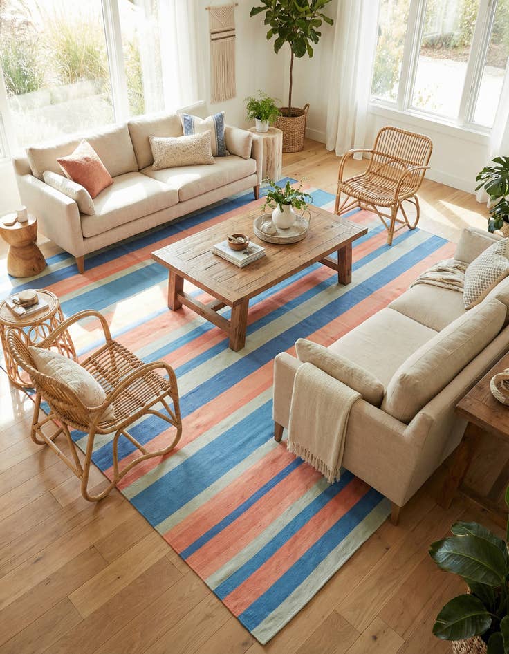 Detail image of 10' x 10' Hand Woven Flatweave Cotton Dhurrie Square Rug