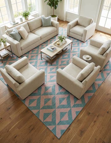 Pink and Aqua Easy-Clean Jill Zarin Napa Indoor / Outdoor Square Rug