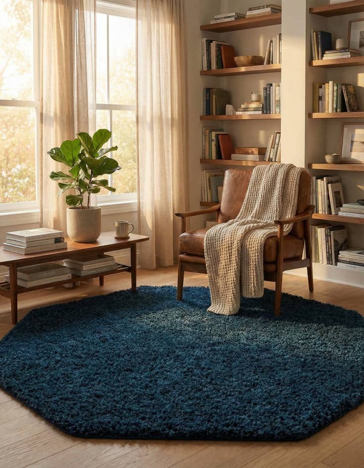 Detail image of 7' 10 x 7' 10 Solid Shag Octagon Rug