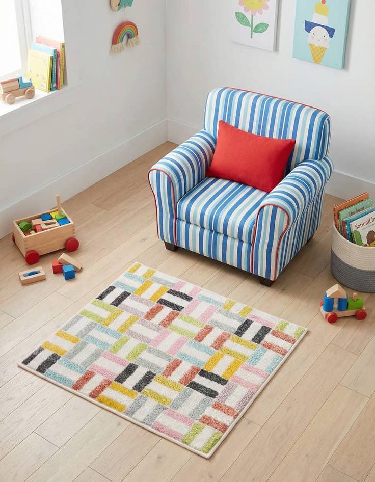 Detail image of 2' 2 x 3' Checkered Whimsy Kids Rug