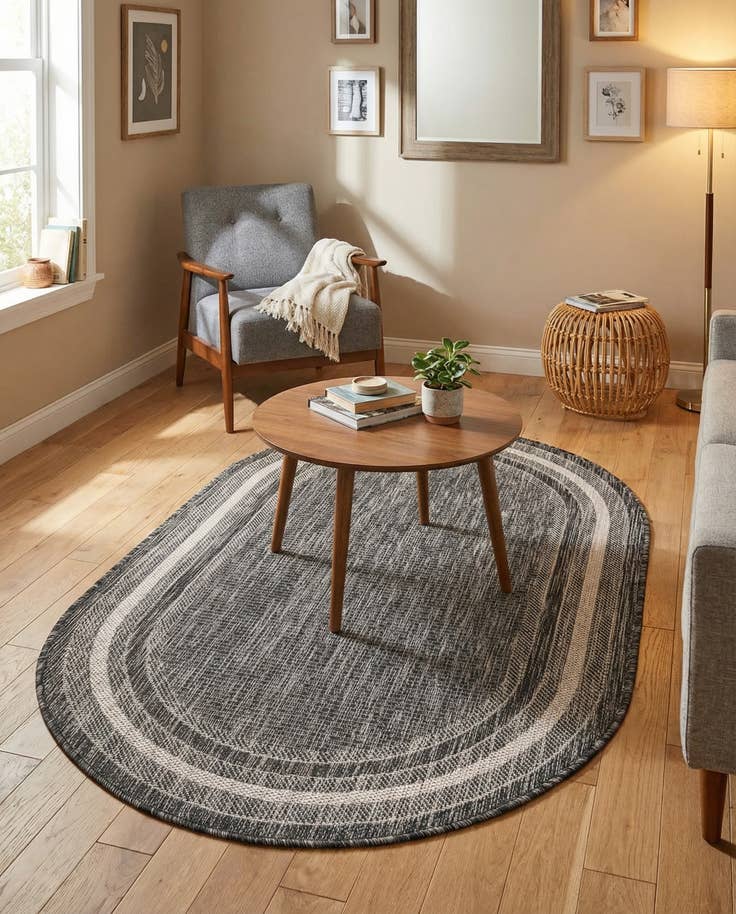 Detail image of 3' x 5' 3 Easy-Clean Border Indoor / Outdoor Oval Rug