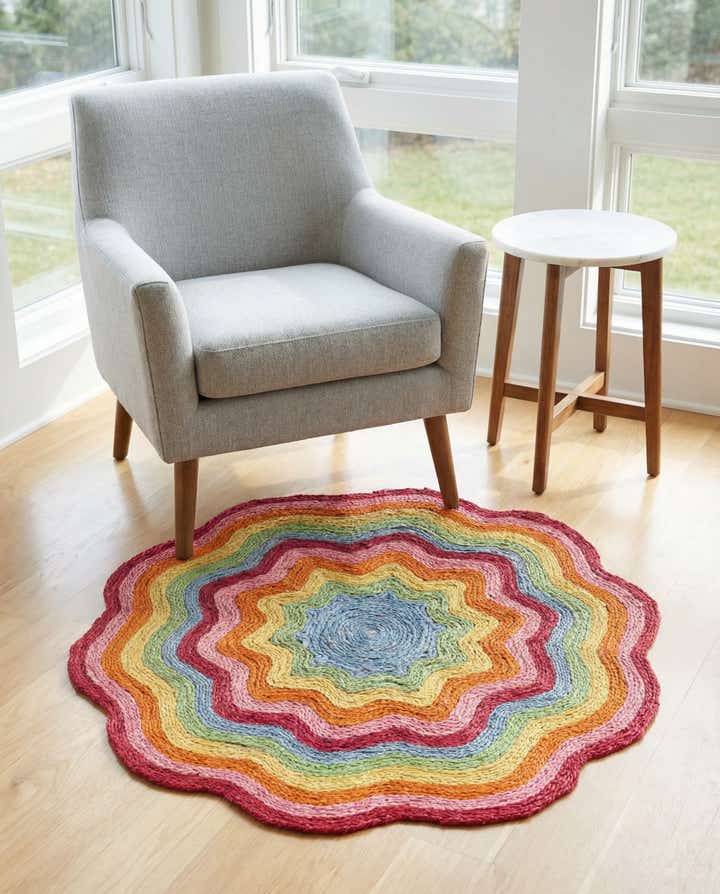 3' 1 x 3' 1 Hand Braided Happy Rugs Jawbreaker Poppy Round