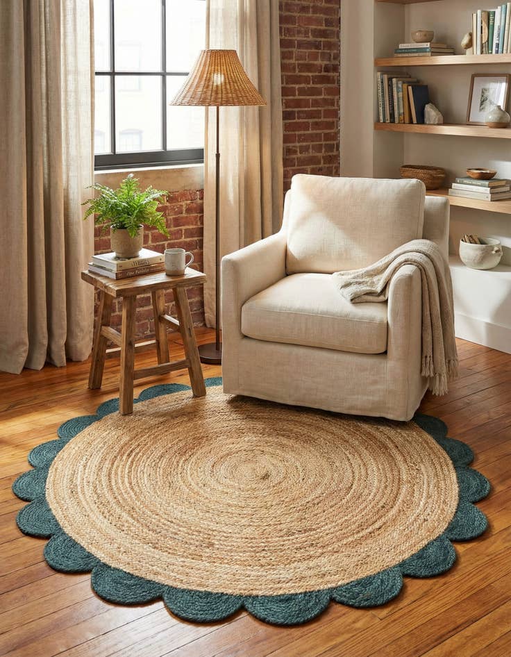 Detail image of 5' 1 x 5' 1  Hand Scallop Braided Jute Round Rug