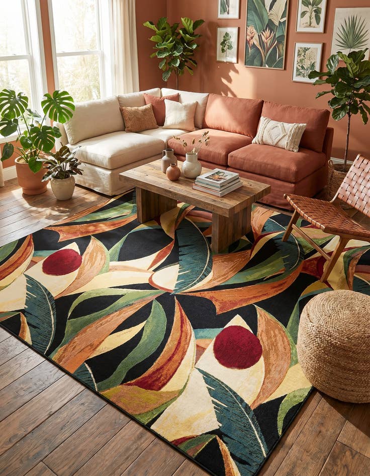 Detail image of 10' x 10' Easy-Clean Botanical Indoor / Outdoor Square Rug