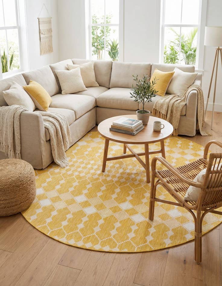 Detail image of  10' x 10'  Washable Lattice Indoor / Outdoor Round Rug