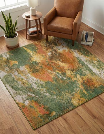 Green Washable Haerfest Square Rug
