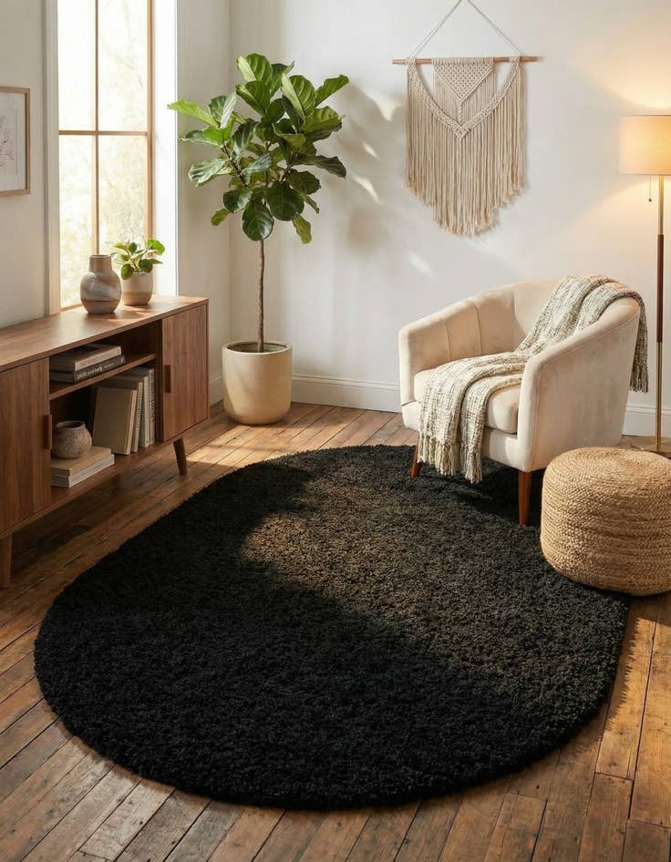 Detail image of 5' 3 x 8' Solid Shag Oval Rug