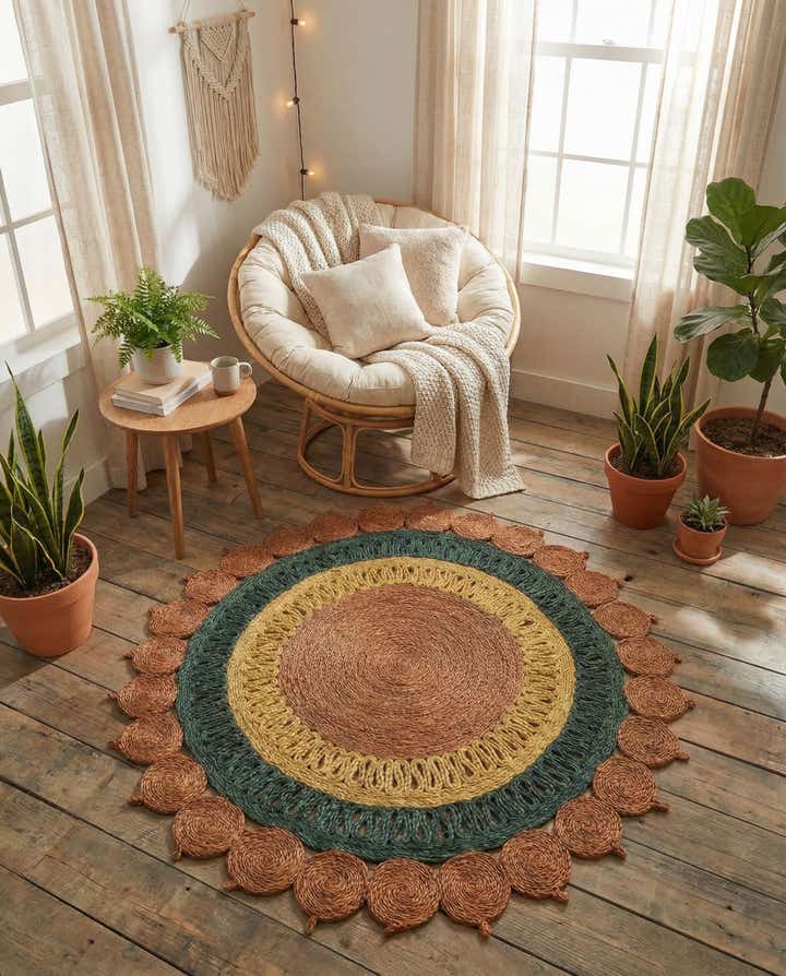 4' 1 x 4' 1 Handmade Braided Jute Round Rug
