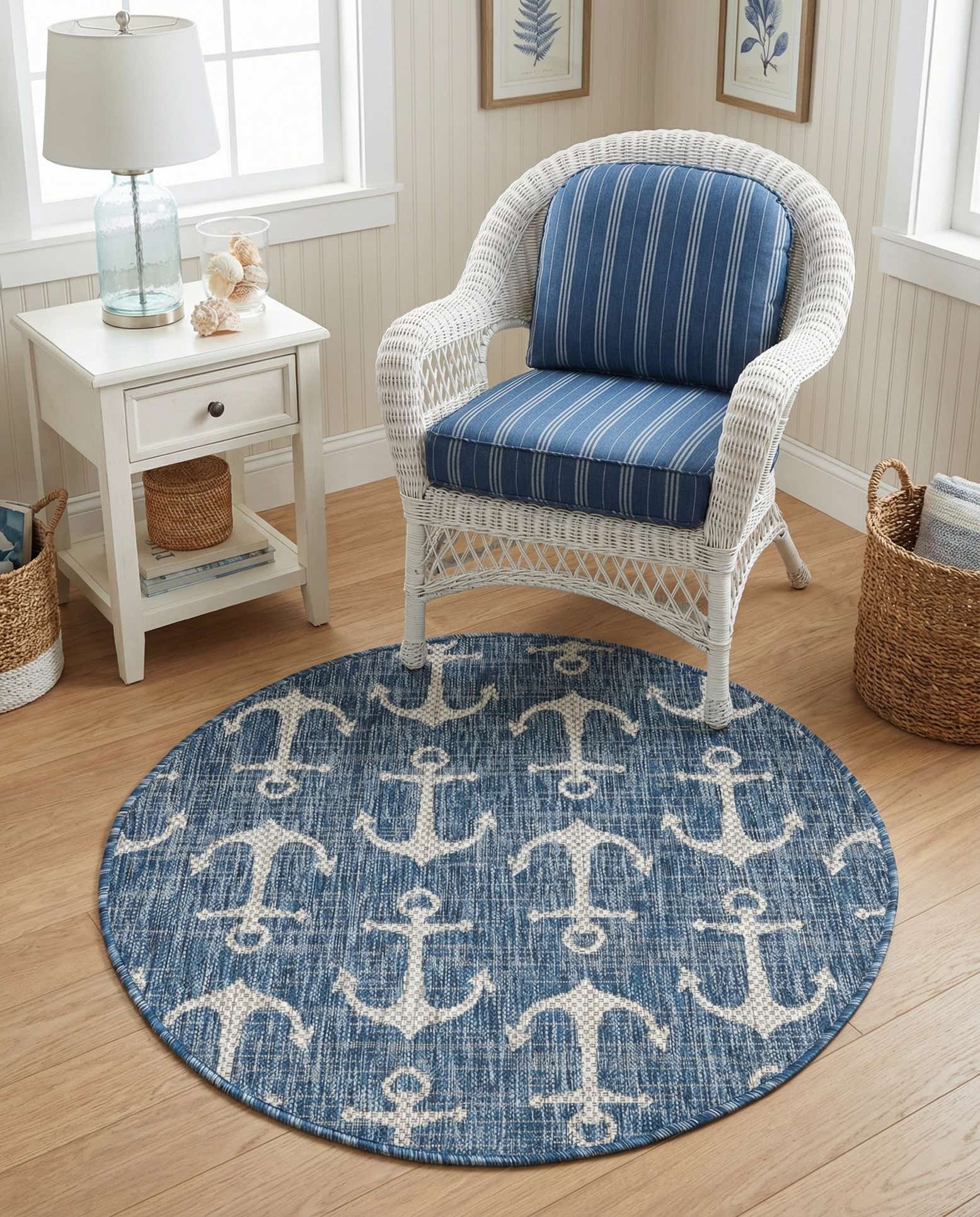 3' x 3' Easy-Clean Coastal Indoor / Outdoor Round Rug