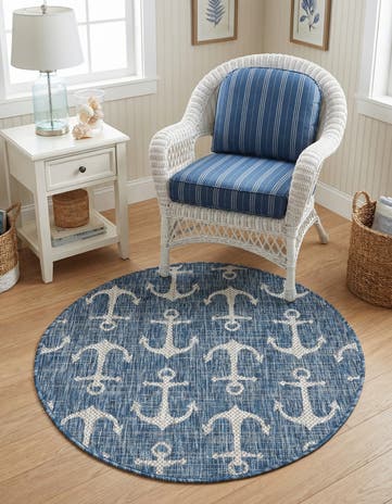 3' x 3' Easy-Clean Coastal Indoor / Outdoor Round Rug