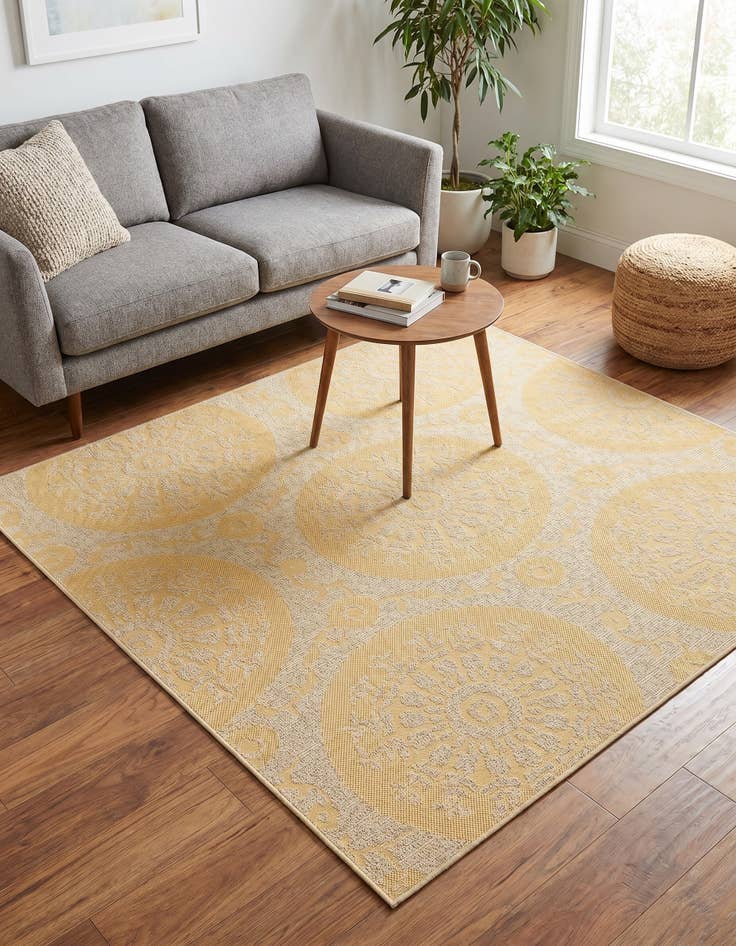Detail image of 6' x 6' Easy-Clean Botanical Indoor / Outdoor Square Rug