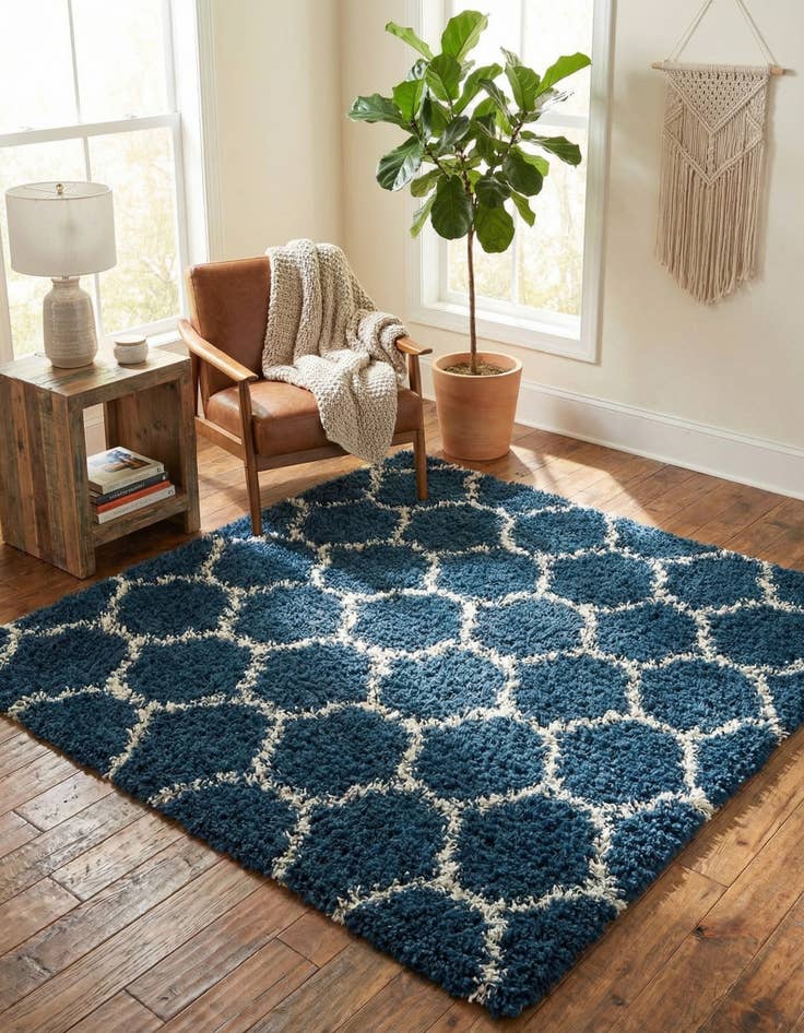 Detail image of  5' 3 x 5' 3 Lattice Shag Square Rug