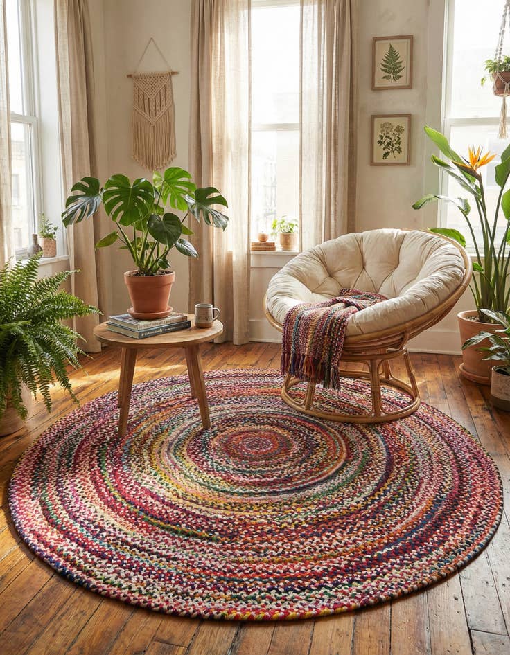 Detail image of 8' x 8'  Hand Braided Chindi Round Rug