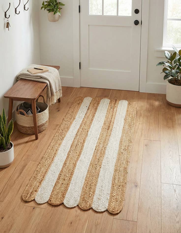 Detail image of 2' x 4' 1 Handmade Scallop Braided Jute Runner Rug