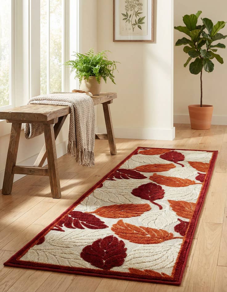 Detail image of 2' x 6' Washable Botanical Indoor / Outdoor Runner Rug