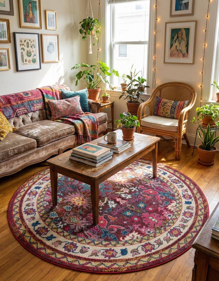 Detail image of 6' x 6' Washable Fleur Round Rug