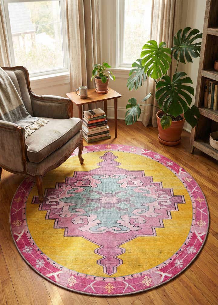 5' x 5' Washable Timeless Round Rug