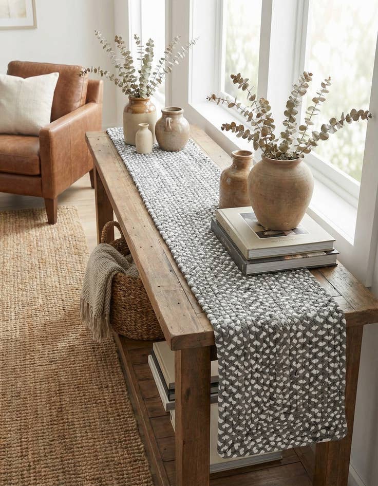 Detail image of 1' 2 x 10'  Hand Braided Chindi Table Runner Rug