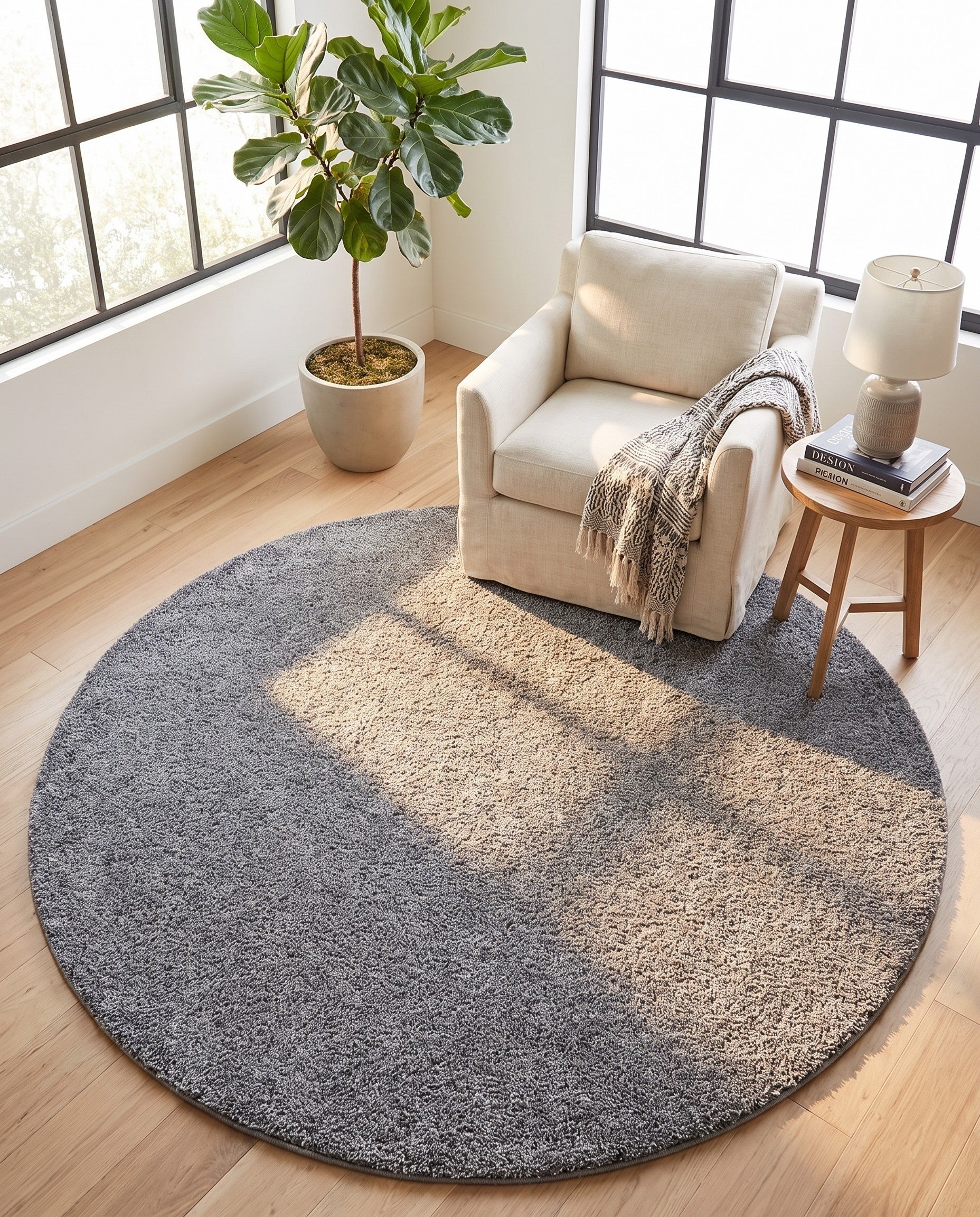 8' x 8' Soft Solid Shag Round Rug