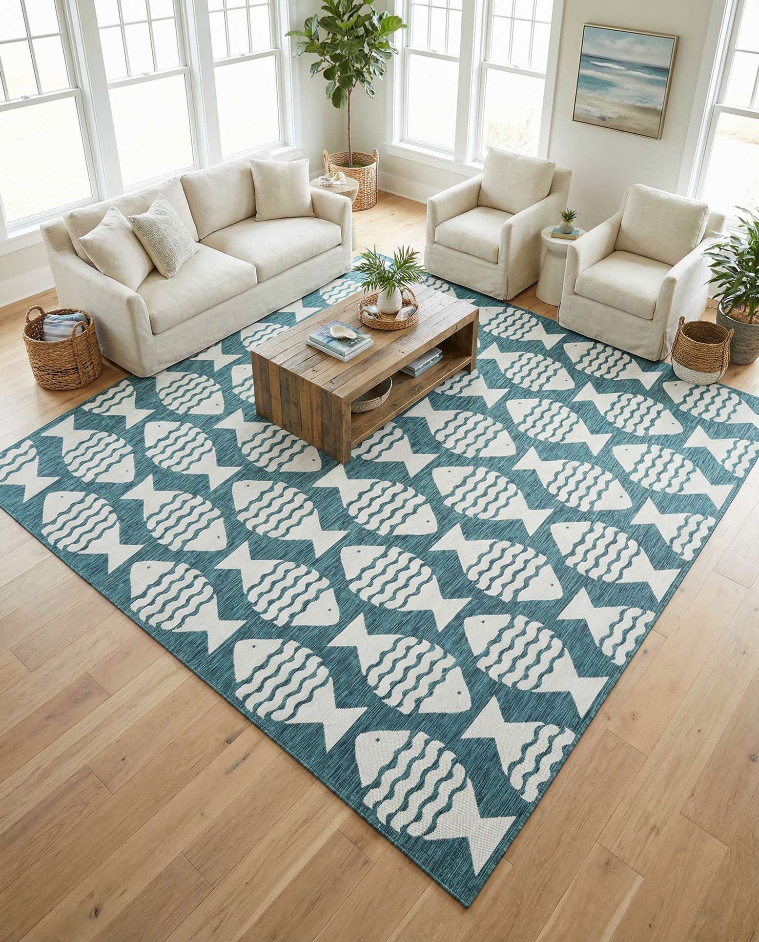 13' x 13' Easy-Clean Coastal Indoor / Outdoor Square Rug
