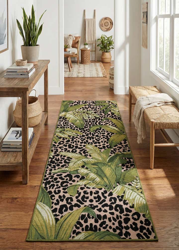 2' 7 x 7' Easy-Clean Botanical Indoor / Outdoor Runner Rug