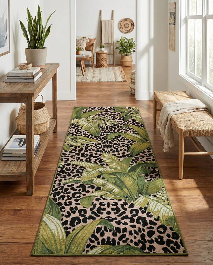 Detail image of 2' 7 x 7' Easy-Clean Botanical Indoor / Outdoor Runner Rug