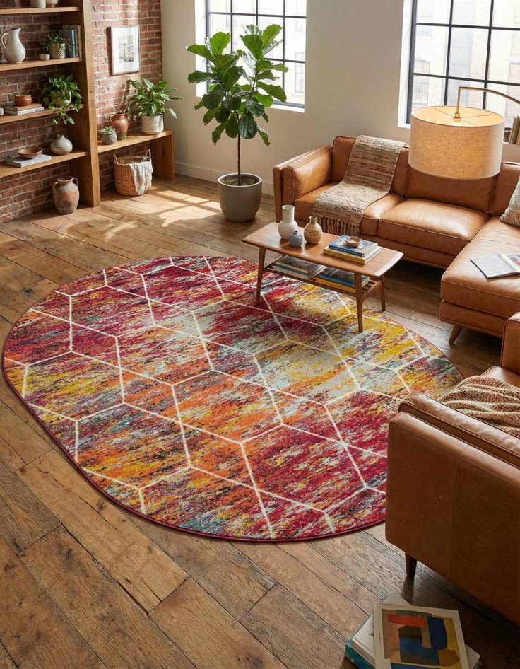 Detail image of  7' x 10' Lattice Frieze Oval Rug