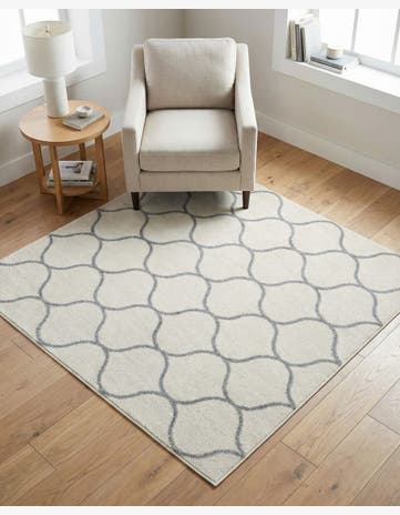 Ivory Lattice Frieze Square Rug