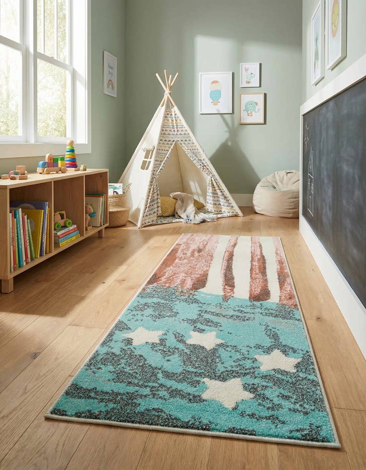 Detail image of 2' 2 x 6' 1 American Flag Whimsy Kids Runner Rug