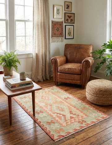 3' x 4' 4 Hand Woven Kilim Waziri Wool Rug