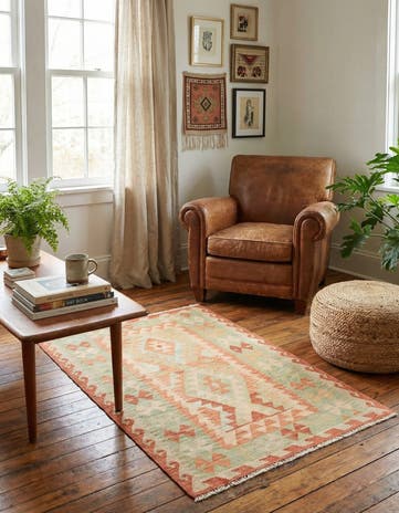 3' x 4' 4 Hand Woven Kilim Waziri Wool Rug
