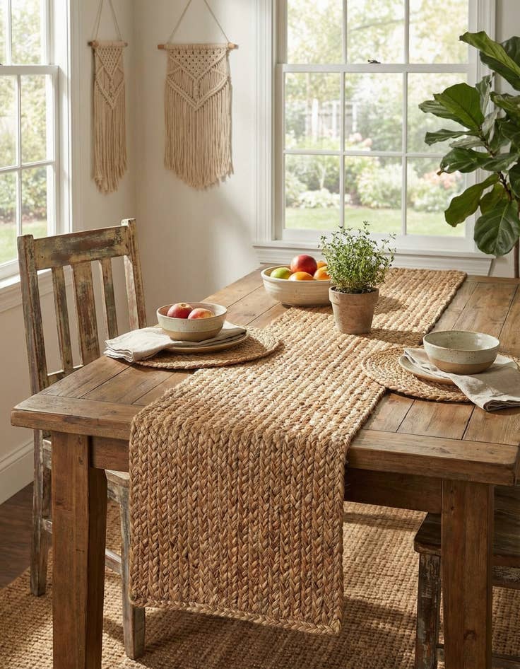 Detail image of 1' 2 x 4' 1  Hand Braided Jute Table Runner Rug