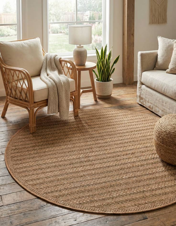 Detail image of 5' 3 x 5' 3 Washable Border Indoor / Outdoor Round Rug