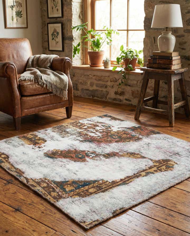 3' 6 x 3' 9 Hand Knotted Ultra Vintage Persian Wool Square Rug