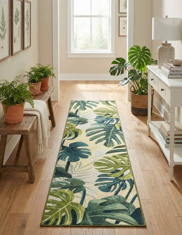 Detail image of 2' x 8' Washable Botanical Indoor / Outdoor Runner Rug