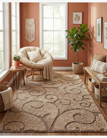 Light Brown Botanical Shag Rug