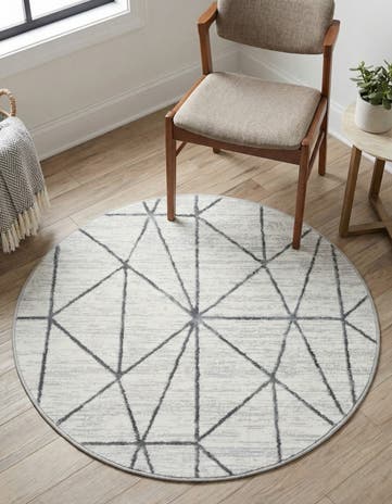White Lattice Trellis Round Rug