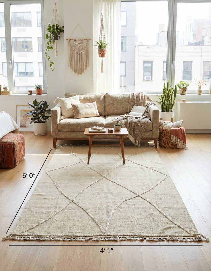 Detail image of 4' 1 x 6' Hand Knotted Moroccan Wool Rug