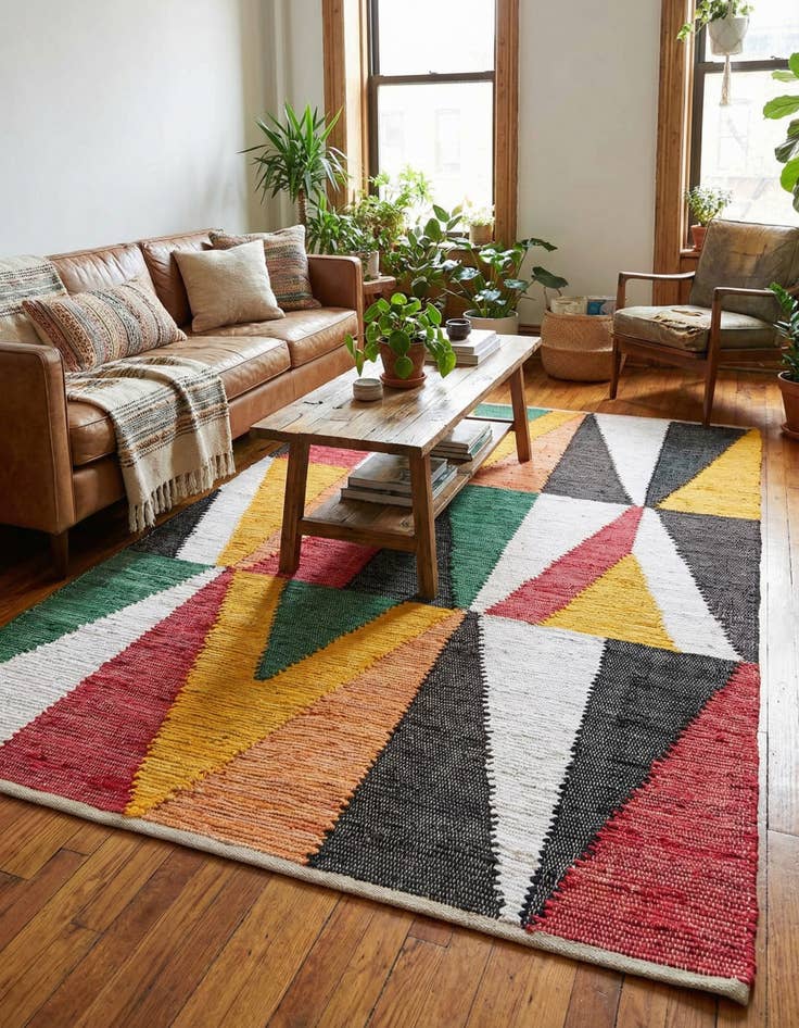 Detail image of  5' 1 x 8'  Hand Braided Chindi Cotton Rug