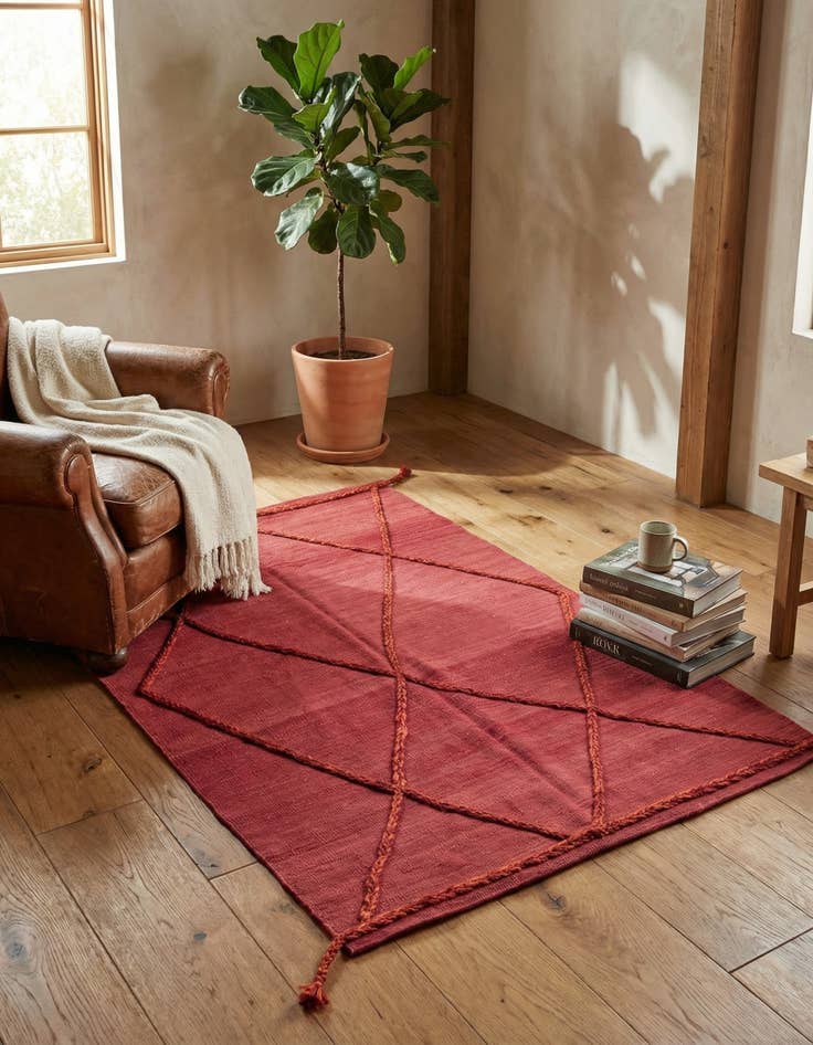 Detail image of 3' 4 x 4' 11 Hand Woven Kilim Modern Wool Rug