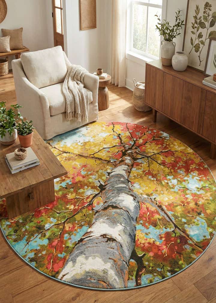 10' x 10' Easy-Clean Botanical Indoor / Outdoor Round Rug