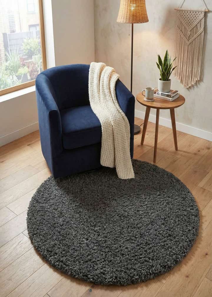 3' x 3' Solid Shag Round Rug