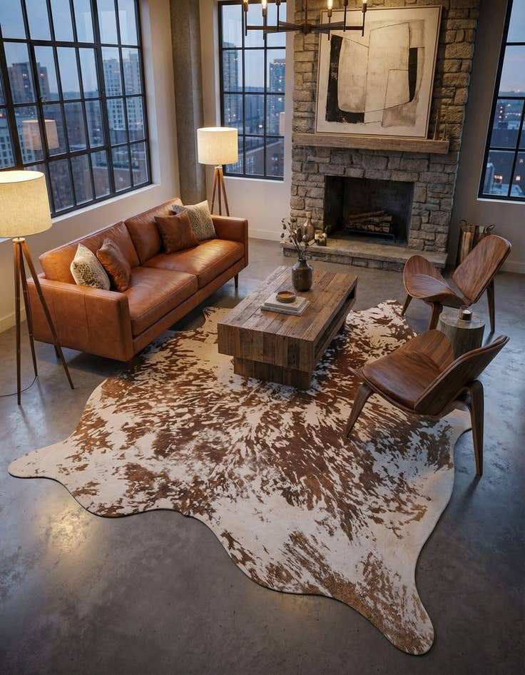 Detail image of 6' 7 x 7' 7 Cowhide Leather Rug