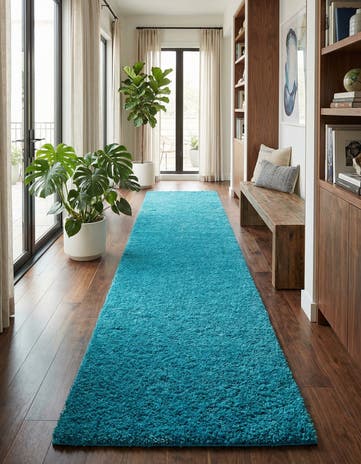 Turquoise Solid Shag Runner Rug