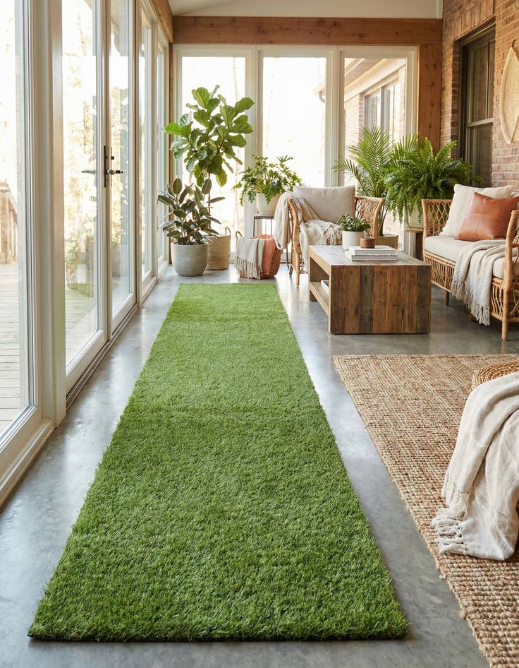 Detail image of 3' 3 x 19' 8  Washable Grass Indoor / Outdoor Runner Rug